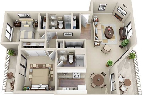 Floor plan for 2 beds, 2 baths, 920 sqft